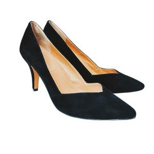 Kelly & Katie Black Suede Pointed-Toe Mid Heel Pumps